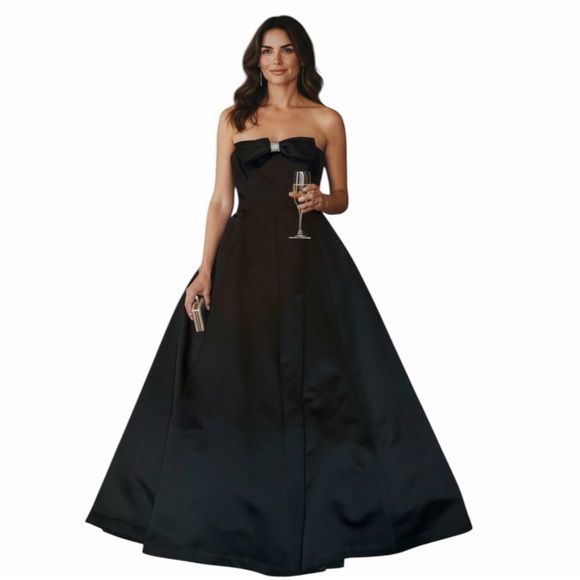 Nili Martin Dresses & Skirts - Vintage 1980s Nili Martin Strapless Black Evening Gown w/ Rhinestone Bow Sz 14
